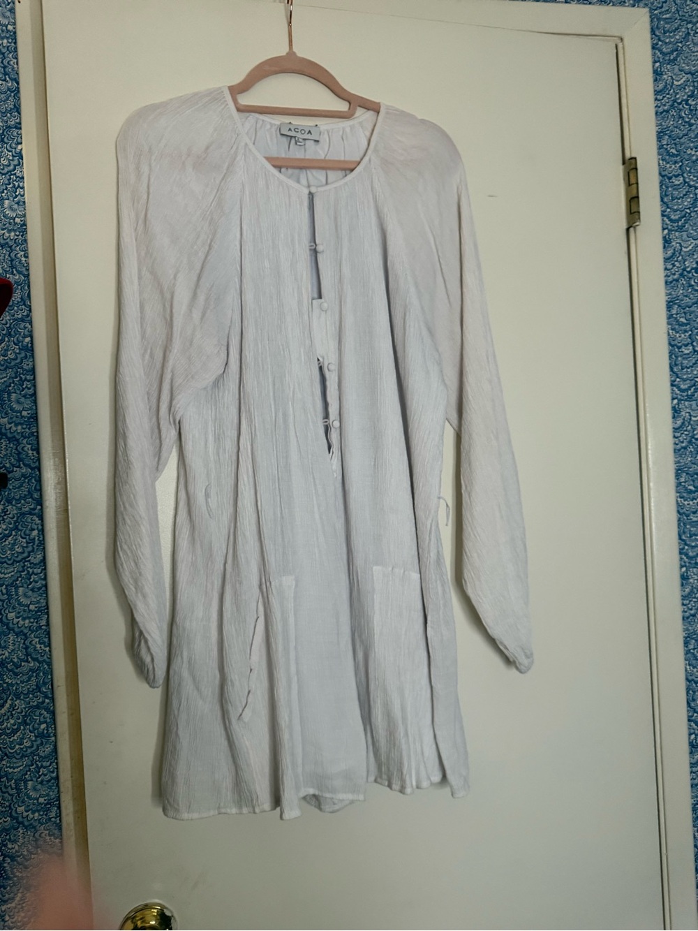 ACOA White Longline Textured Trench Coat